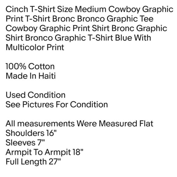 Cinch T-Shirt Size Medium Cowboy Graphic Print T-Shirt Bronc Bronco Graphic Tee - Picture 2 of 6